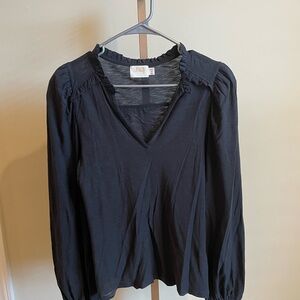 Black V-Neck Long Sleeve Top